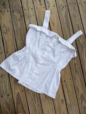 White House Black Market White Button-Front Ruffle Peplum Tank Top Size 10